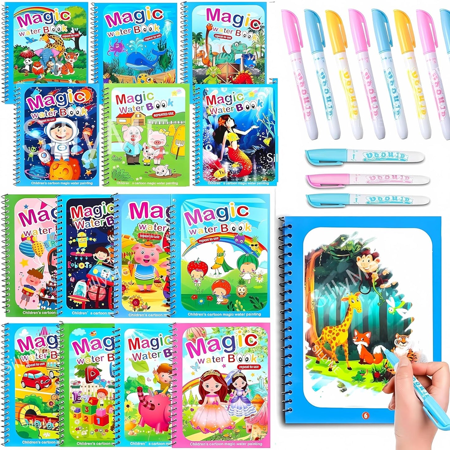 Comflik Reusable Magic Coloring Water Book (Pack Of 6 Books + 6 Pens)