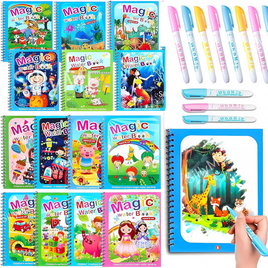 Comflik Reusable Magic Coloring Water Book (Pack Of 6 Books + 6 Pens)