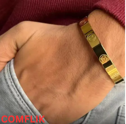 Comflik Carved Om 24k Gold Plated Bracelet
